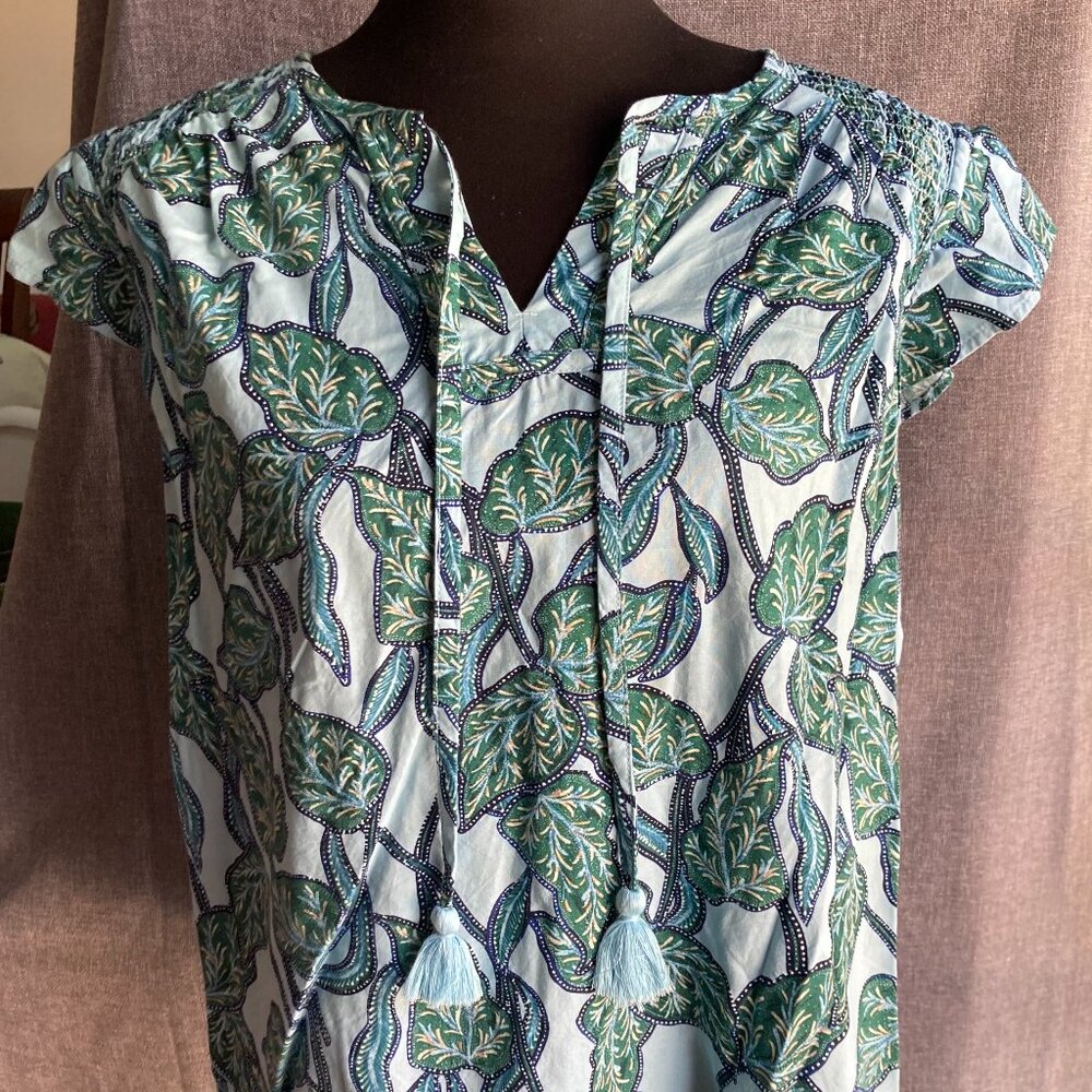 Blue Paisley Cotton Blend Blouse